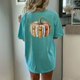 Fall Book Pumpkin Fall Librarians Bookworm Teachers Students Women's Oversized Comfort T-Shirt Back Print Chalky Mint