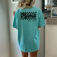 For New Mom Retro Checkered Mama Est 2024 Women's Oversized Comfort T-Shirt Back Print Chalky Mint