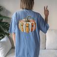Fall Book Pumpkin Fall Librarians Bookworm Teachers Students Women's Oversized Comfort T-Shirt Back Print Blue Jean