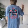 First Mother’S Day Est 2025 Cute New Mom Flowers Women's Oversized Comfort T-Shirt Back Print Blue Jean