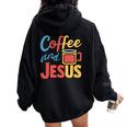 Coffee And Jesus Awesome Christian Caffeine Lover Church レディース オーバーサイズ パーカー バックプリント Black