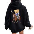 Cool Teddy Bear Playing Horse Polo Game Illustration Graphic レディース オーバーサイズ パーカー バックプリント Black