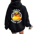 Crazy Duck Lady キュート アヒル ママ アヒルの所有者 面白い I Love Ducks レディース オーバーサイズ パーカー バックプリント Black