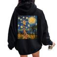 Cute Giraffe Africa Van Gogh Style Starry Night Women Oversized Hoodie Back Print Black