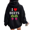Food Humor Beetrootimpleegetable I Love Beets レディース オーバーサイズ パーカー バックプリント Black