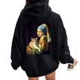 Girl With A Pearl Earring And A Cat 名画パロディ アート猫 レディース オーバーサイズ パーカー バックプリント Black