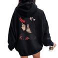 Girl With Red Horns 日本アートスタイル 面白いグラフィックtシャツ レディース オーバーサイズ パーカー バックプリント Black