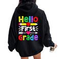 Hello First Grade Back Tochool 1St Day Of 1St Grade レディース オーバーサイズ パーカー バックプリント Black