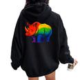 Lgbt 力強い虹色のサイ Rainbow Rhinoceros Graphic レディース オーバーサイズ パーカー バックプリント Black