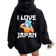 I Love Japan Kawaii Anime Girl Neko Cat Girl Otaku Weeb レディース オーバーサイズ パーカー バックプリント Black