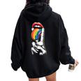 Masc Lesbian Stuff Tongue Rainbow Gay Pride Ally Lgbtq Adult Women Oversized Hoodie Back Print Black