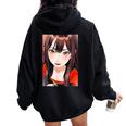 かわいい 可愛い 女の子 若い 美人 イラスト 日本 きれい 赤い服 レディース オーバーサイズ パーカー バックプリント Black