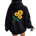 ひまわりの花束 春のフローラルガーデン 黄色の花 レディース オーバーサイズ パーカー バックプリント Black