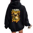 ガールズパグ犬愛好家 This Girl Loves Pugs レディース オーバーサイズ パーカー バックプリント Black