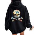 ジョリー・ロジャーのシルエット 花柄 スカル＆クロスボーン レディース オーバーサイズ パーカー バックプリント Black