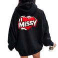 名前入り Missy I Love Missy レディース オーバーサイズ パーカー バックプリント Black