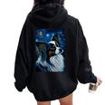 星月夜のパピヨン 絵画 犬 お母さん お父さん レディース オーバーサイズ パーカー バックプリント Black