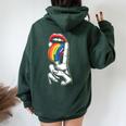 Masc Lesbian Stuff Tongue Rainbow Gay Pride Ally Lgbtq Adult Women Oversized Hoodie Back Print Forest