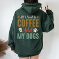 All I Need Is Coffee And My Dogs レディース オーバーサイズ パーカー バックプリント Navy Blue