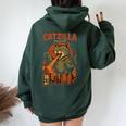 Catzilla Japanese Cat Cat Graphic Women Oversized Hoodie Back Print Navy Blue