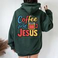 Coffee And Jesus Awesome Christian Caffeine Lover Church レディース オーバーサイズ パーカー バックプリント Navy Blue