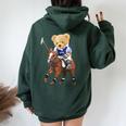 Cool Teddy Bear Playing Horse Polo Game Illustration Graphic レディース オーバーサイズ パーカー バックプリント Navy Blue