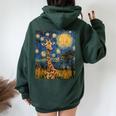 Cute Giraffe Africa Van Gogh Style Starry Night Women Oversized Hoodie Back Print Navy Blue