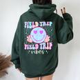 Field Day Field Trip Vibes Fun Day Groovy Teacher Student Women Oversized Hoodie Back Print Navy Blue