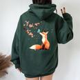 Fox Japanese Cherry Blossom Sakura Tree Kawaii Girls Women Women Oversized Hoodie Back Print Navy Blue