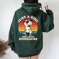 Just A Girl Who Loves Dinosaurs おもしろレトロ恐竜 T-Rex レディース オーバーサイズ パーカー バックプリント Navy Blue