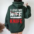 メンズ Knife Collector I Love My Wife ナイフ レディース オーバーサイズ パーカー バックプリント Navy Blue