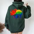 Lgbt 力強い虹色のサイ Rainbow Rhinoceros Graphic レディース オーバーサイズ パーカー バックプリント Navy Blue