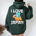 I Love Japan Kawaii Anime Girl Neko Cat Girl Otaku Weeb レディース オーバーサイズ パーカー バックプリント Navy Blue