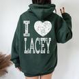 I Love Lacey バレンタイン ガールフレンド 女の子 娘 ハート 妻 レディース オーバーサイズ パーカー バックプリント Navy Blue