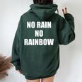 No Rain No Rainbow ポジティブ インスピレーション モチベーションを高める引用 レディース オーバーサイズ パーカー バックプリント Navy Blue