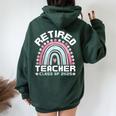 Retired Teacher Class Of 2025 Rainbow Retro Graduation レディース オーバーサイズ パーカー バックプリント Navy Blue