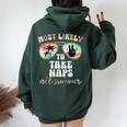 Retro Teacher Most Likely To Take Naps All Summer Cute Women Oversized Hoodie Back Print Navy Blue