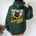 Sunflower Cat 黒猫 ひまわり 向日葵 アメコミ ネタアイテム レディース オーバーサイズ パーカー バックプリント Navy Blue