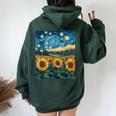 Sunflower Floral Flower Van Gogh Style Starry Night Graphic Women Oversized Hoodie Back Print Navy Blue