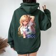 アニメ風イラスト ギャル 最強 可愛い女の子 レディース オーバーサイズ パーカー バックプリント Navy Blue