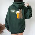 ビールをすすめるねこ2 猫 ビール Cat Beer レディース オーバーサイズ パーカー バックプリント Navy Blue