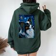 星月夜のパピヨン 絵画 犬 お母さん お父さん レディース オーバーサイズ パーカー バックプリント Navy Blue