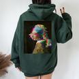真珠の耳飾りの少女ヨハネスフェルメールグリッチ絵画 Girl With A Pearl Earringermeer レディース オーバーサイズ パーカー バックプリント Navy Blue