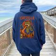 Catzilla Japanese Cat Cat Graphic Women Oversized Hoodie Back Print Forest
