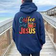Coffee And Jesus Awesome Christian Caffeine Lover Church レディース オーバーサイズ パーカー バックプリント Forest