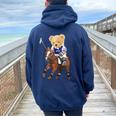 Cool Teddy Bear Playing Horse Polo Game Illustration Graphic レディース オーバーサイズ パーカー バックプリント Forest