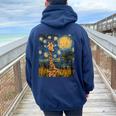 Cute Giraffe Africa Van Gogh Style Starry Night Women Oversized Hoodie Back Print Forest