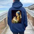 Girl With A Pearl Earring And A Cat 名画パロディ アート猫 レディース オーバーサイズ パーカー バックプリント Forest