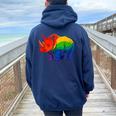 Lgbt 力強い虹色のサイ Rainbow Rhinoceros Graphic レディース オーバーサイズ パーカー バックプリント Forest