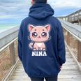 Nina かわいい猫 子猫デザイン 女の子 名前 ニーナ レディース オーバーサイズ パーカー バックプリント Forest